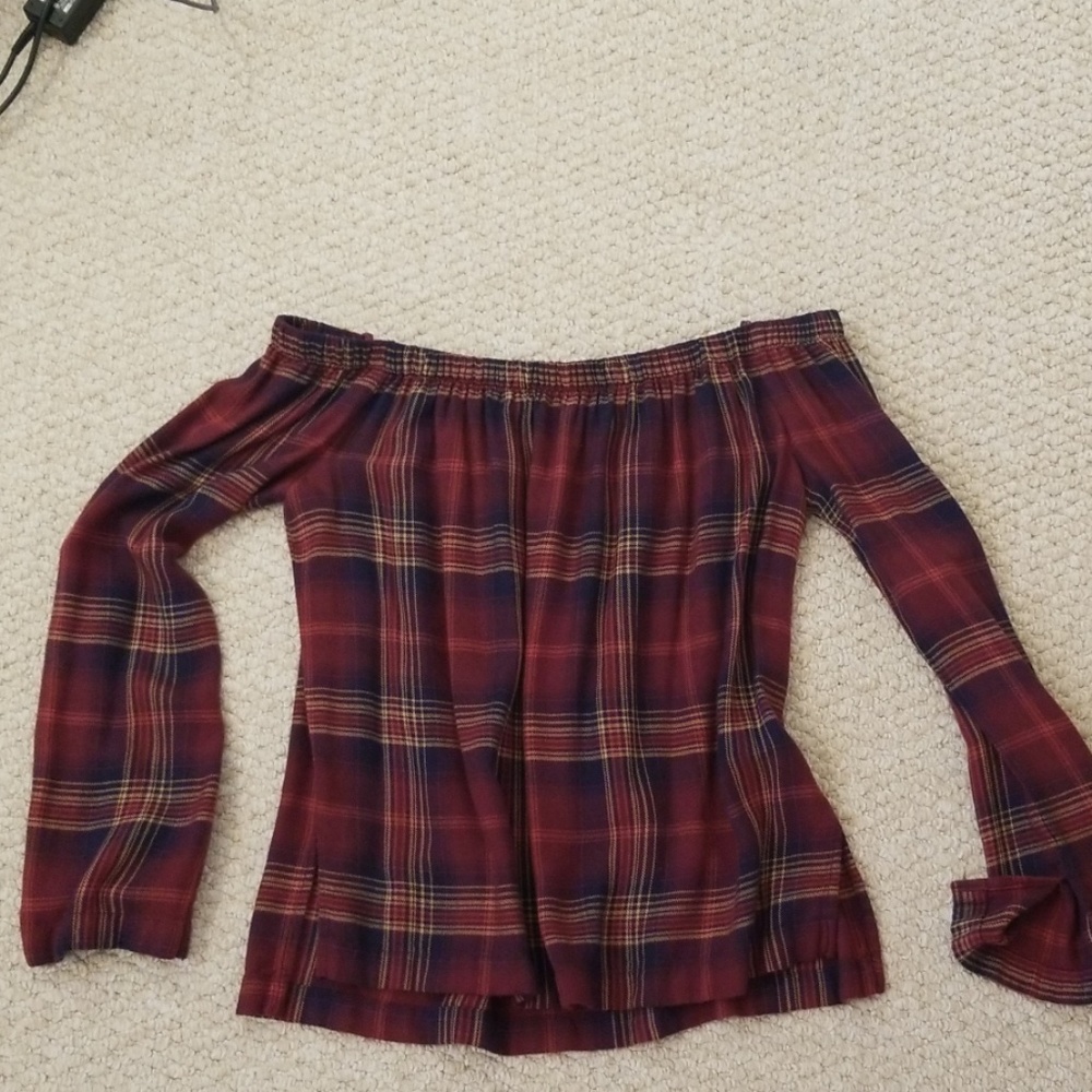 Off Shoulder Plaid Top - image 1
